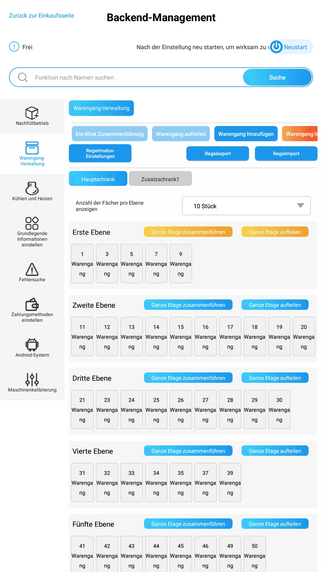 SMART Backend für Slot- und Ebeneneinstellungen